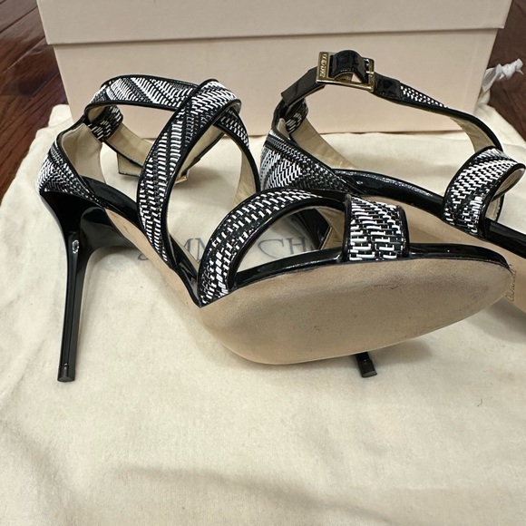 Jimmy Choo Lottie Patent Leather & Raffia Heels Black Size 38 - Picture 3 of 10